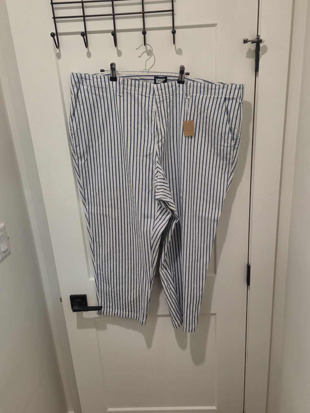 Lands' End Blue and White Vertical-Stripe Cropped Pants
